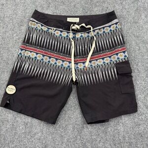 Roark Board Shorts‎ 32 Black Southwestern Tribal Print Swim Trunks Mens